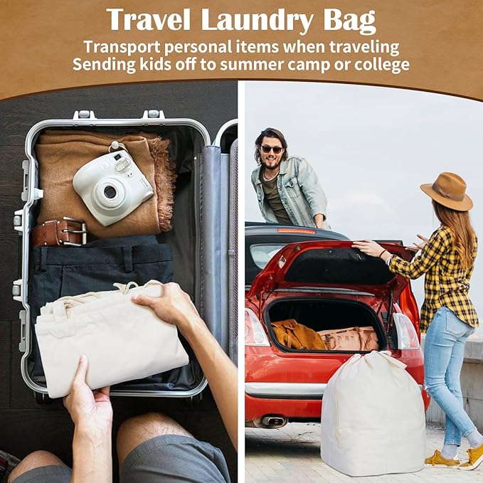 Canvas Laundry Bags with Handles & Rectangular Base, 90L Extra Large Heavy Duty - Image 6