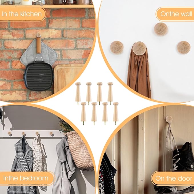 Xindojuz 8 PCS 3.3 Inch Wooden Shaker Pegs, Screw-on Solid Wooden Wall Hooks - Image 4