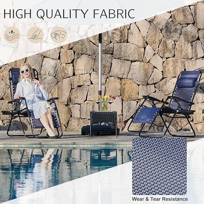Sweetcrispy Zero Gravity Chairs, Set of 4 Portable Recliner Beach Camping Patio Outdoor Folding Lounge Chair with Cup Holder Trays and Adjustable Pillow for Poolside, Garden, Backyard, Lawn (Blue) - Image 3