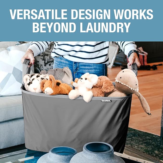 CleverMade Collapsible Laundry Basket LUXE 2 Pack – 60L Foldable Cotton Blend - Image 5
