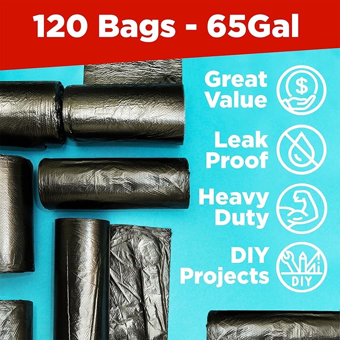 ToughBag 65 Gallon Trash Bags – 50x48" Large Black Garbage Can Liners – Made in - Image 2