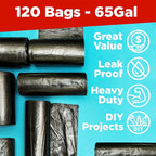 ToughBag 65 Gallon Trash Bags – 50x48" Large Black Garbage Can Liners – Made in - Image 2