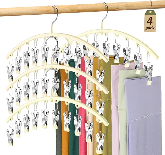Legging Organizer for Closet, Metal Yoga Pants Hangers 4 Pack w/10 Clips Holds by Volnamal