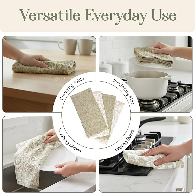 MosJos 4 Pack Hand Towels, Cotton Sage Green and White Floral Kitchen Towel - Image 6