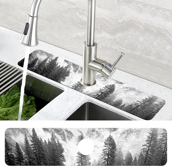 Winter Forest Mountain Sink Faucet Absorbing Mat Sink Splash Guard Faucet Mat - Image 4