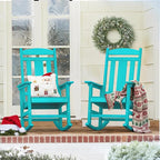 LUE BONA Outdoor Rocking Chairs Set of 2, HDPS Porch Rocker with High Back, Plastic Weather Resistant Rocking Chairs for Outdoor Indoor, Garden, Backyard, 350lb,Aruba Blue by LUEBONA