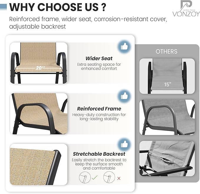 Patio Dining Chair Set of 6, Outdoor Stackable Dining Chairs High Back for All Weather, Patio Furniture for Backyard, Porch, Garden, Pool Deck (Brown) - Image 5