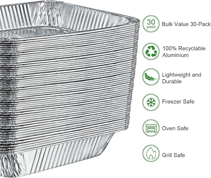 GrillChef Aluminum Foil Pans, Disposable 9x13 Baking Pans, 30 Pack Tin Foil - Image 6
