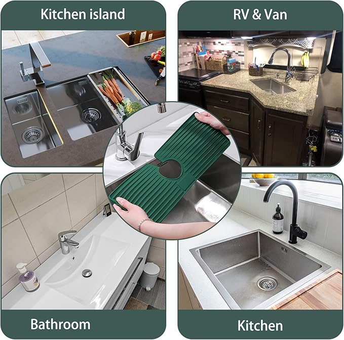 Faucet Mat for Kitchen Sink, Silicone Faucet Handle Drip Catcher Tray, Drying - Image 7