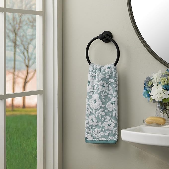 SKL Home Floral Jacquard 100% Cotton 2pc Hand Towel Set, Reversible & Decorative - Image 2