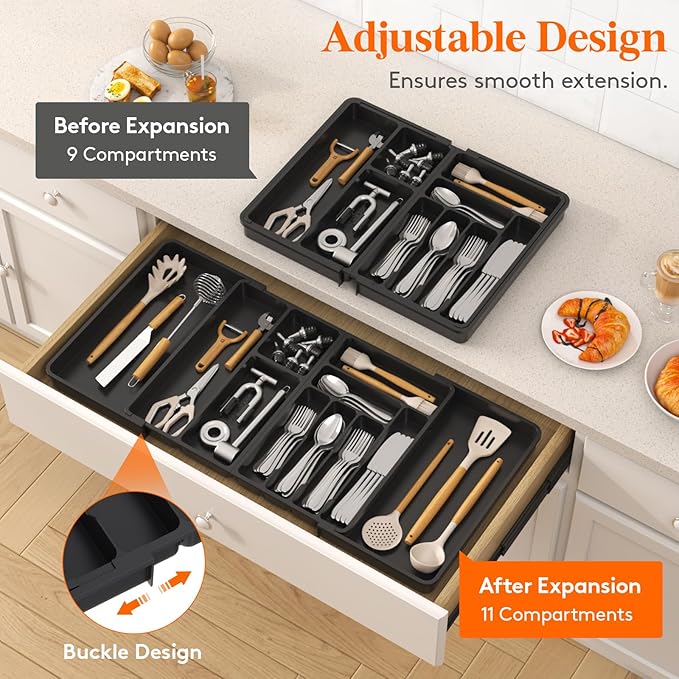 Lifewit Utensil Organizer for Kitchen Drawer, Expandable Cooking Silverware Tray - Image 3