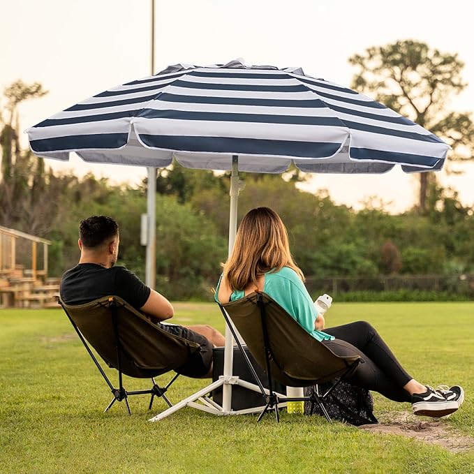 AMMSUN Shade Umbrella, Premium Portable Umbrella with Stand, 6.5ft Lightweight Free Standing Canopy for Sporting Games, Adjustable Instant Sun Protection and Easy to Carry, Stripe Blue - Image 2