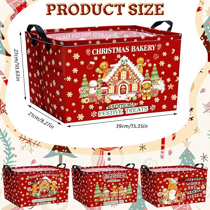 4 Pack Christmas Storage Bin Collapsible Large Christmas Gingerbread Man - Image 2