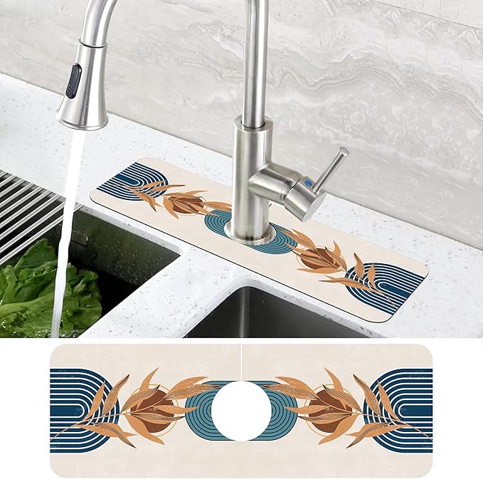 Abstract Blue Minimalistic Sink Faucet Absorbing Mat Sink Splash Guard Faucet - Image 4