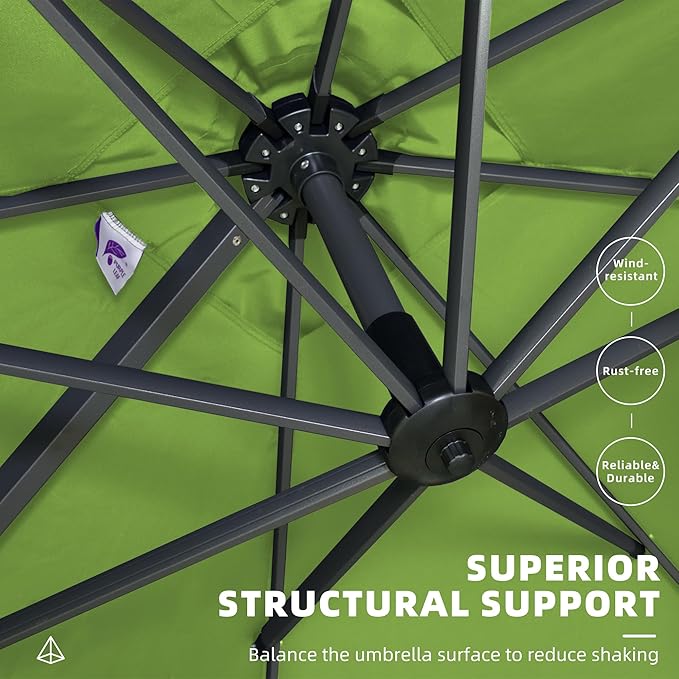 PURPLE LEAF 9' X 11.5' Square Cantilever Umbrella Patio Umbrella with Base Outdoor Umbrella Aluminum Offset with 360-degree Rotation for Garden Deck Pool Patio Apple Green - Image 7