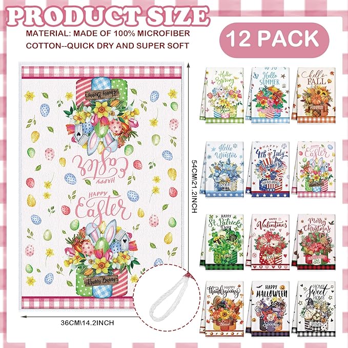 12 Pcs Seasonal Kitchen Towels Set - Image 2