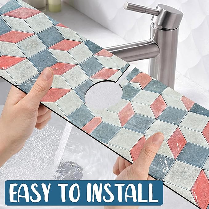 Red Gray Tile Kitchen Sink Splash Guard Faucet Mat Red White Diamond Super - Image 5
