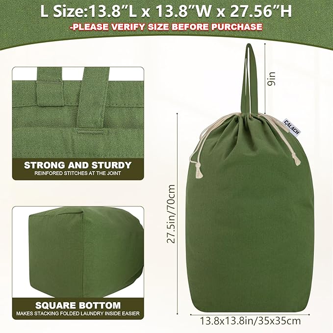 Canvas Laundry Bags with Handles & Square Base 13.8"Lx13.8"Wx27.6"H, Large - Image 3