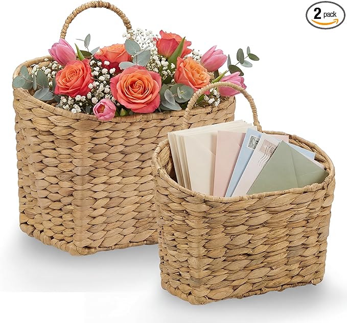 Set of 2 Wicker Hanging Basket for Organizing, Front Door, Flowers by 84ECO