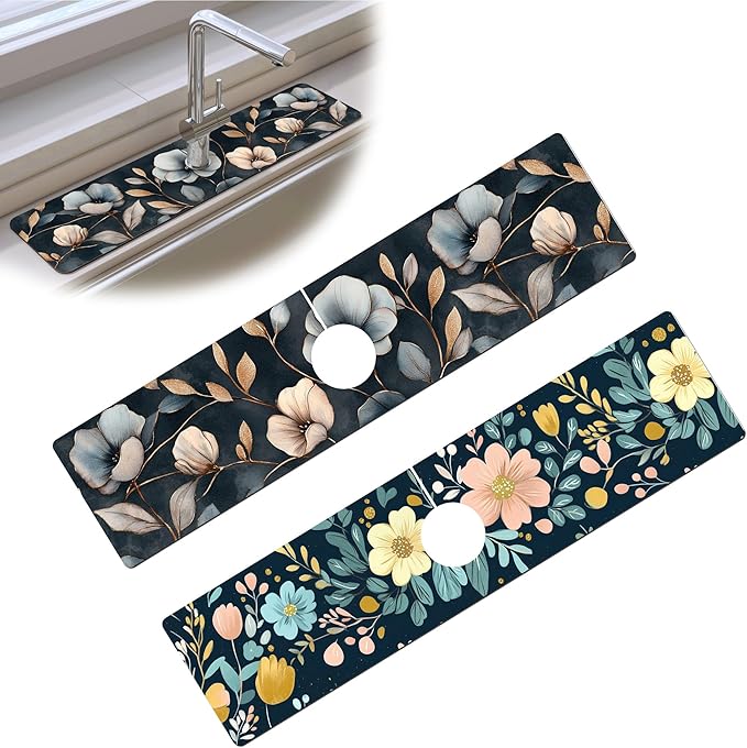 Bimkole 2 PCS Faucet Absorbent Mat, Kitchen Faucet Sink Splash Guard Wraparound by Bimkole