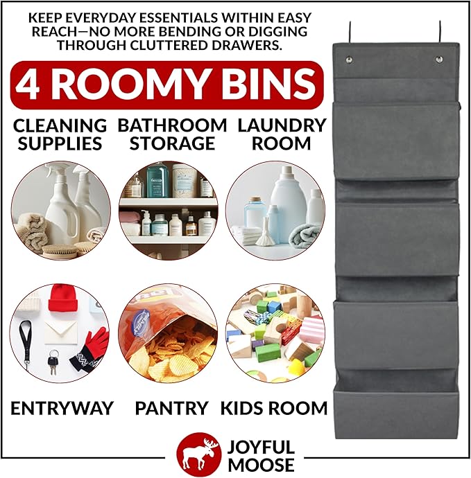 Joyful Moose Over the Door Hanging Organizer Closet Storage Bins Grey - Image 5