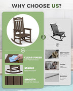 Oversized Outdoor Rocking Chair, HDPE All Weather Resistant Rocking Chairs for Patio, High Back Porch Rocker Chair, 380lbs Weight Capacity, Brown - Image 8