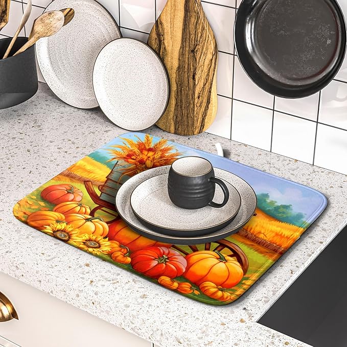 Thanksgiving Autumn Harvest Pumpkin Dish Drying Mat - Image 5