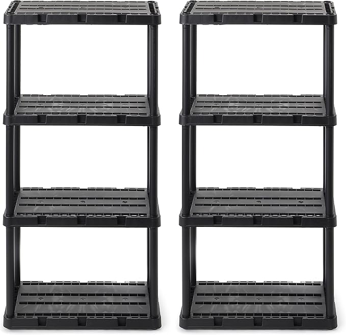 Gracious Living 2 Pack Light Duty Storage Shelves, Knect-A-Shelf 4-Shelf Ventilated Shelving Rack Organizer for Home, Garage, Basement & Laundry, Black by GraciousLiving