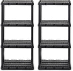 Gracious Living 2 Pack Light Duty Storage Shelves, Knect-A-Shelf 4-Shelf Ventilated Shelving Rack Organizer for Home, Garage, Basement & Laundry, Black by GraciousLiving