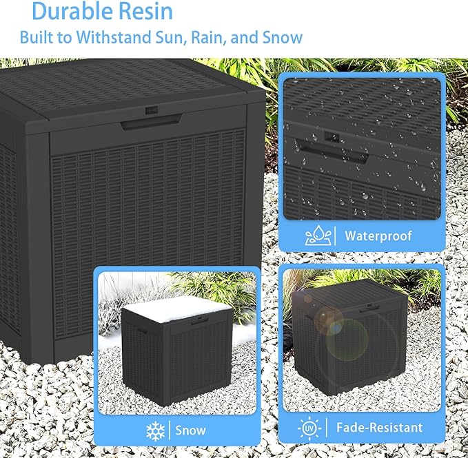 EasyUp 31 Gallon Resin Deck Box Waterproof, UV Resistant Outdoor Storage Box for Delivery, Patio, Garden,and Porch,Rattan Black - Image 6
