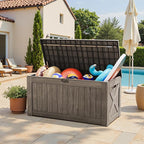 Greesum Outdoor Storage Box 120 Gallon Storage Bin with Lid for Patio Furniture, Garden Tools, Pool Supplies, Lockable, Waterproof and UV Resistant, Coffee - Image 2