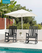 Ciokea Oversized Outdoor Rocking Chairs Set of 3, 380lbs Heavy-Duty Large Patio Rocker, High Back Cozy Porch Chairs, Weather Resistant Patio Rocking Chairs for Outside, Fire Pit, Deck, Dark Grey - Image 2