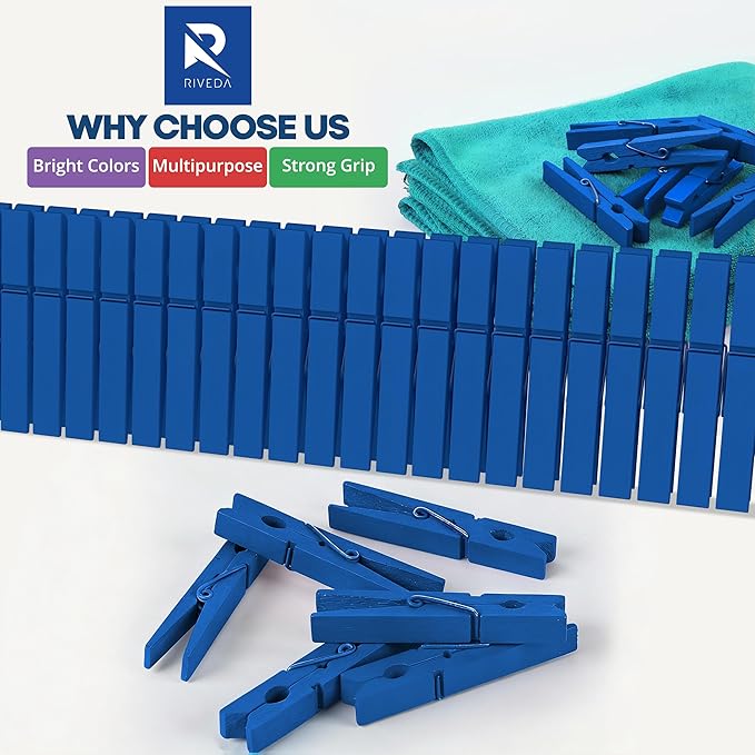 RIVEDA 50pcs Colored Wooden Clothes Pins, Clothespins - Image 7