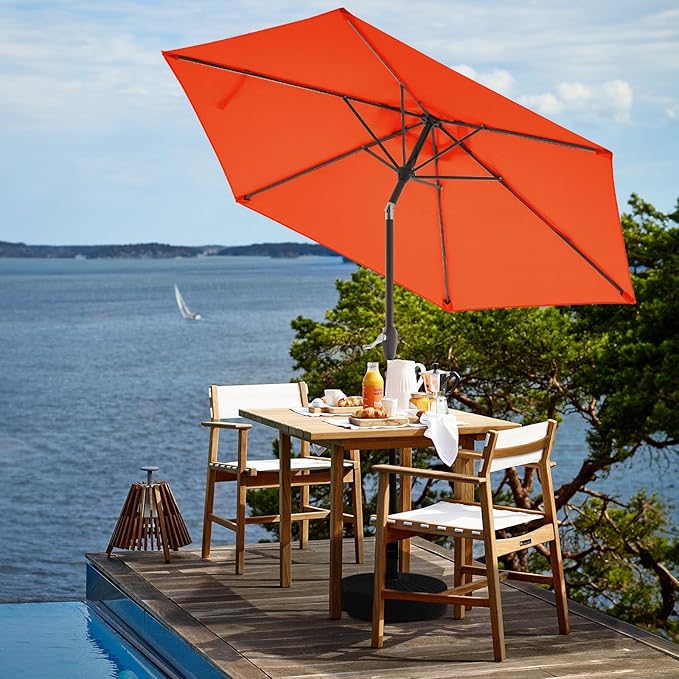 JEAREY 7.5FT Patio Umbrella Market Table Umbrella with 6 Sturdy Ribs, Push Button Tilt/Crank Outdoor Umbrella for Garden, Deck, Backyard, Pool and Beach,Orange - Image 4
