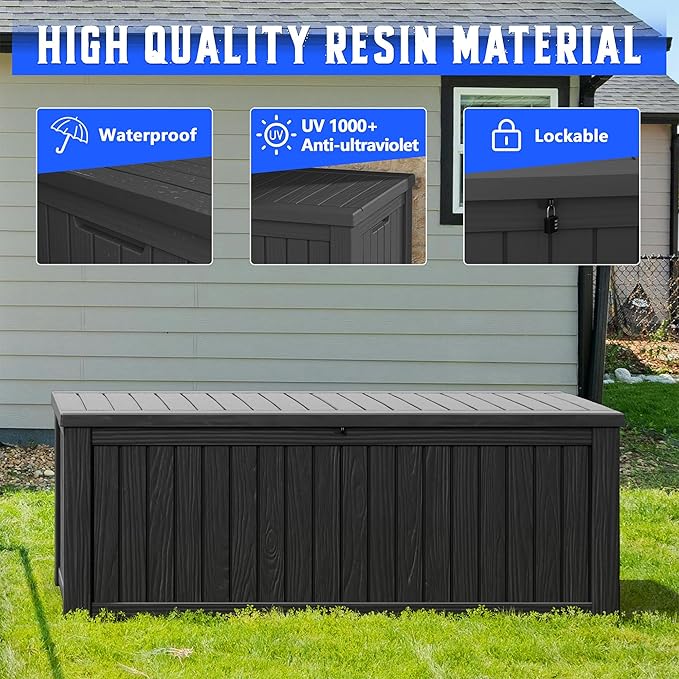 Outdoor Storage Box, Resin Deck Boxes Indoor and outdoor, Waterproof Storage Box Lockable Lid (Black,200 Gallon) - Image 4