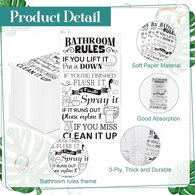 100 Pcs Bathroom Rules Paper Napkins Disposable Hand Towels - Image 3
