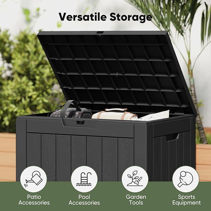 NEWBULIG 31 Gallon Deck Box, Weatherproof Resin Lockable Outdoor Storage for Secure Package Deliveries and Indoor Storage in Garden or Patio, Backyard - Image 6