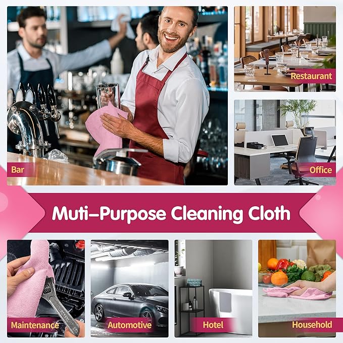 FIXSMITH Pink Microfiber Cleaning Cloth -Pack of 8, Highly Absorbent Cleaning - Image 7
