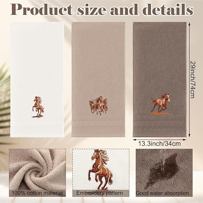 3 Pcs Western Horse Hand Towels Set - Image 2