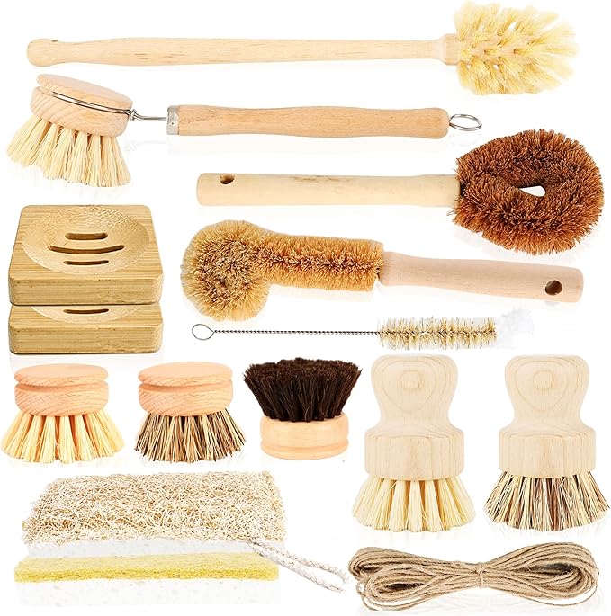 15 Pcs Bamboo Dish Brush Set by Swakuta
