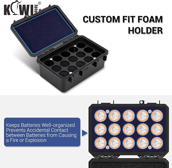 KIWIFOTOS 15 Slots C Battery Organizer Storage Case Heavy Duty IP67 Waterproof - Image 3