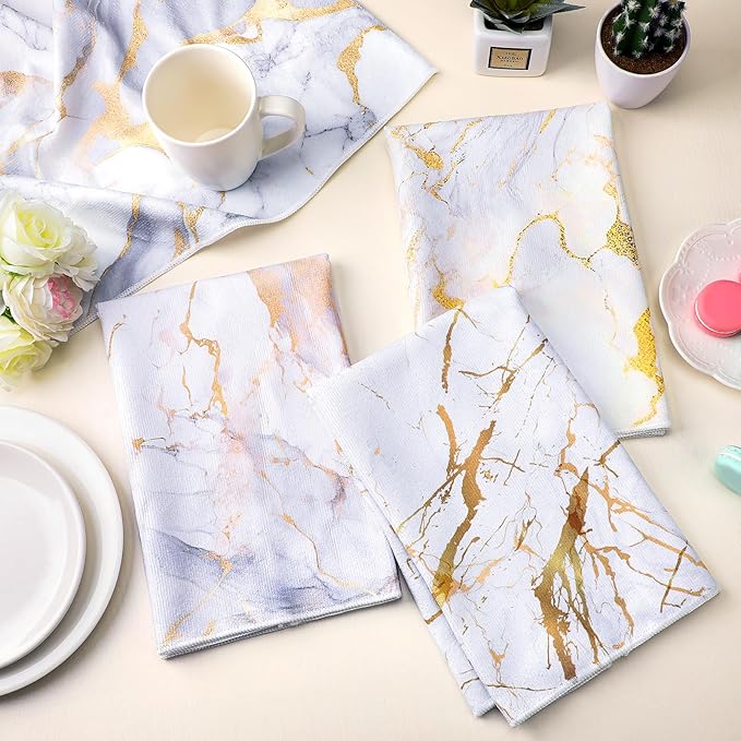 Boyiee Set of 6 Marble Kitchen Towels Gold Dish Towels Absorbent Stylish Marble - Image 2