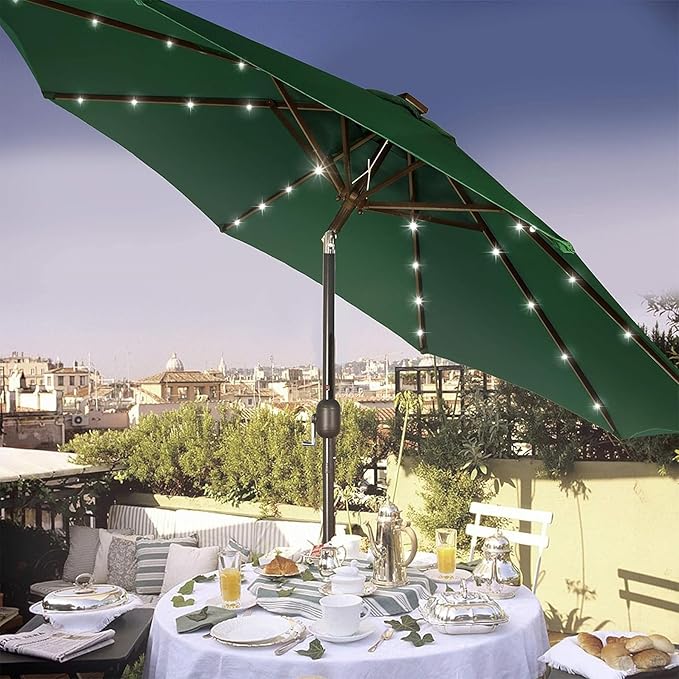 Blissun 9 ft Solar Umbrella, 32 LED Lighted Patio Umbrella, Table Market Umbrella, Outdoor Umbrella for Garden, Deck, Backyard, Pool and Beach (Dark Green) - Image 7