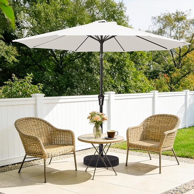 MEWAY 9ft Patio Umbrella Outdoor Table Umbrellas with Push Button Tilt and Crank, Market Umbrella 8 Sturdy Ribs for Deck, Garden, Pool and Backyard, Off-white - Image 3