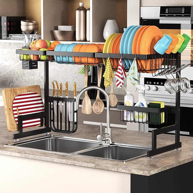 PUSDON Over Sink Dish Drying Rack Stainless Steel, Adjustable Large Dish Drainer by PUSDON