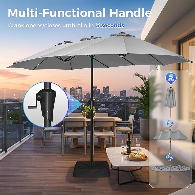 SUPERJARE 13FT Outdoor Umbrella for Patio, Double sided Pool Umbrellas with Fade Resistant Canopy, Large Table Umbrella for Deck, Market, Backyard - Gray - Image 5