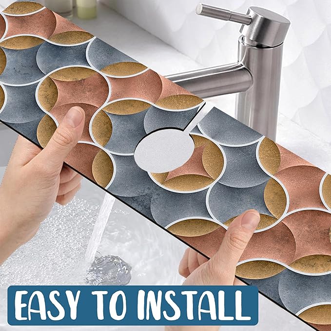 Geometric Printing Sink Splash Guard Faucet Mat Ceramic Tile Texture Super - Image 5