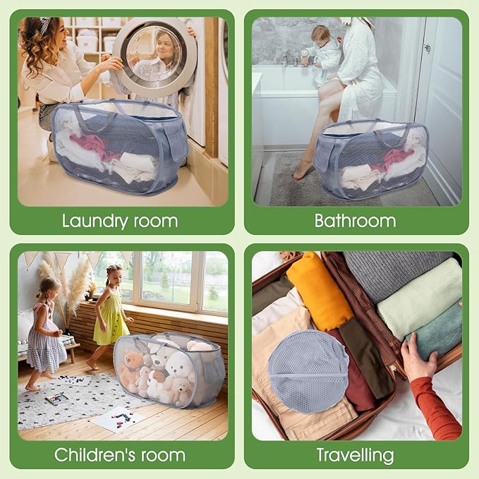 4 Pack Pop-Up Mesh Laundry Basket, Open Collapsible Laundry Baskets - Image 4