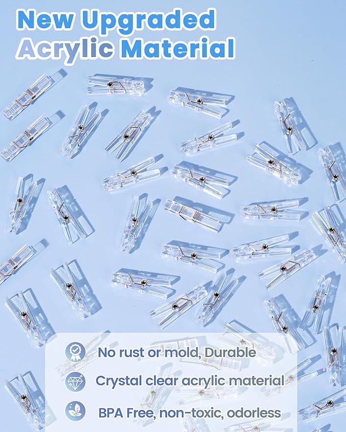 60PCS Clear Clothes Pins for Baby Shower Games Boy Girl, Transparent Acrylic - Image 2