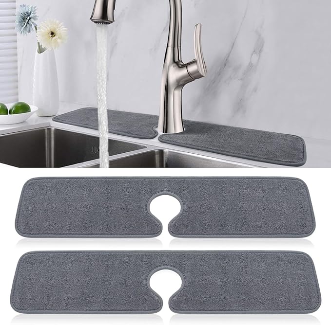 PoYang 2 Pack Faucet Mat for Kitchen Sink Splash Guard Long: Super Absorbent by PoYang
